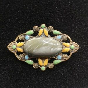 Beautiful and Unique Vintage Possibly Antique Enamel Brooch with Lovely Center